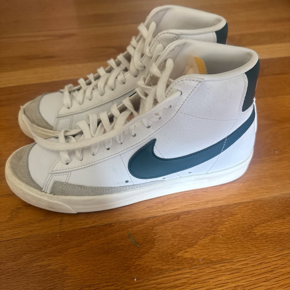 Nike White and Dark Green High-Top Sneakers